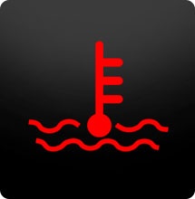 Kontrolka přehřátí motoru. Pokud se kontrolka rozsvítí, zastavte, vypněte motor, počkejte chvíli a zkontrolujte stav chladicí kapaliny v expanzní nádobě.