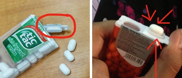 Možná jste si tohoto důlku také všimli. Slouží jako zásobník, který vám nabídne jeden Tic Tac.