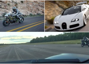 Kawasaki Ninja H2 proti Bugatti Veyronu. Sleduj ostrý souboj titánů!