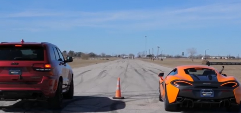 Nejrychlejší SUV světa proti lehkému supersportu aneb Jeep Trackhawk vs McLaren 570S. Jak tohle dopadne?